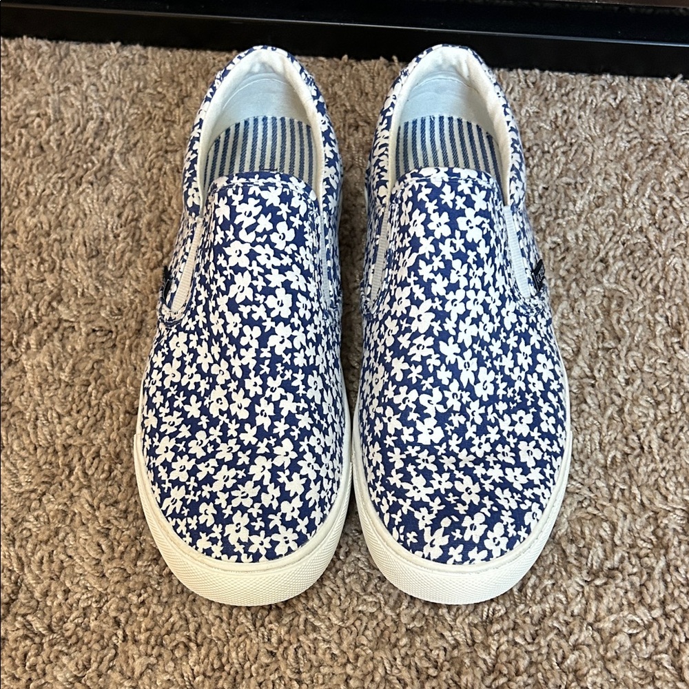 J. Crew Factory Navy and White Floral Slip-On Sneakers